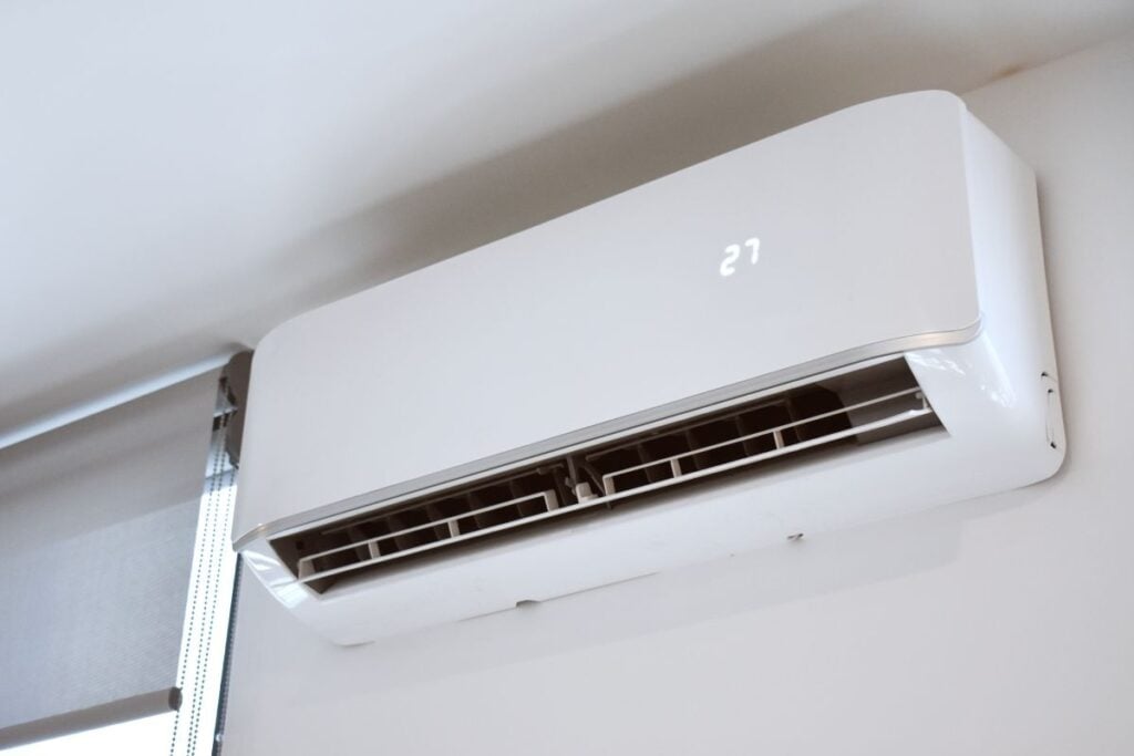 Air-conditioning-unit-on-bedroom-wall